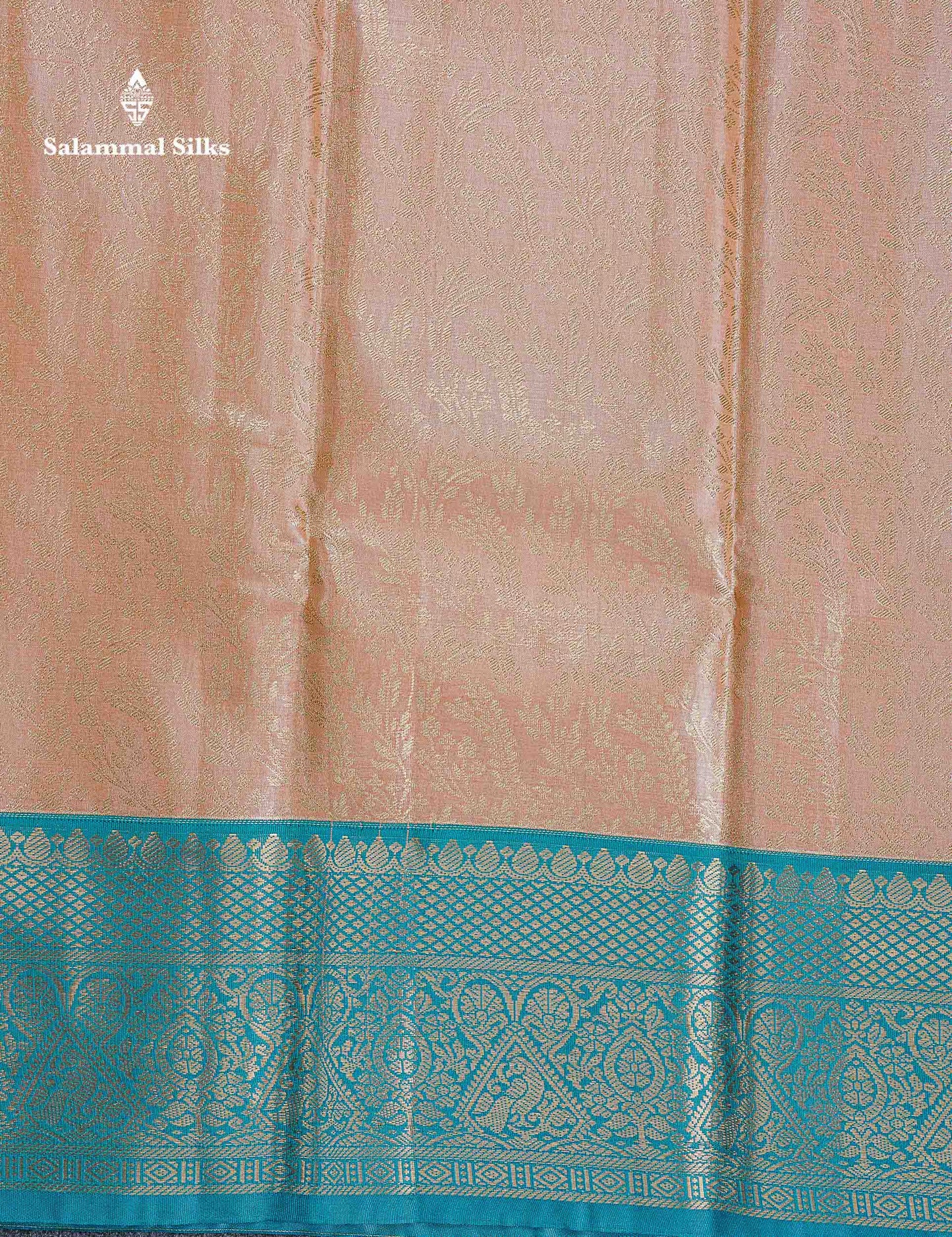 Bridal Semi Silk Saree -  Light Peach Colour Body With Contrast Sapphire Blue Traditional Border