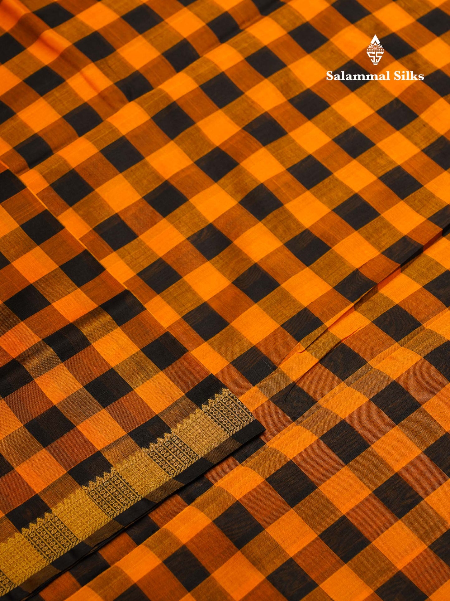 Beautiful Paalum Pazham Checks Pure Silk Cotton Saree With Contrast Black Blouse