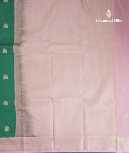 Bottle Green Semi Silk Saree With Contrast Baby Pink Small Border