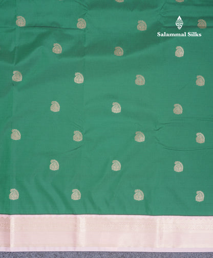 Bottle Green Semi Silk Saree With Contrast Baby Pink Small Border