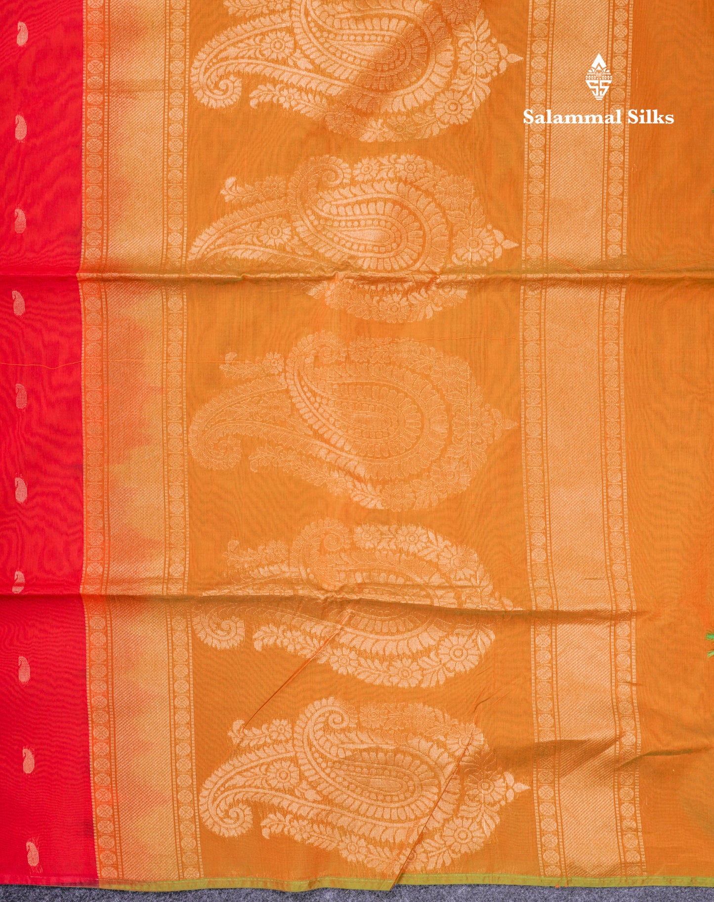 Beautiful Chilly Red Sico Cotton Saree With Contrast Mustard Yellow Blouse