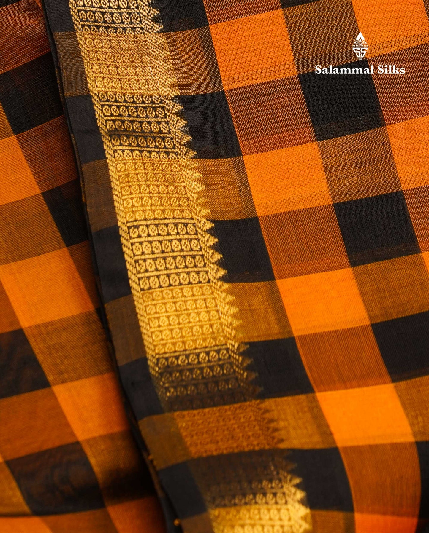 Beautiful Paalum Pazham Checks Pure Silk Cotton Saree With Contrast Black Blouse
