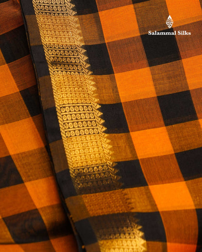 Beautiful Paalum Pazham Checks Pure Silk Cotton Saree With Contrast Black Blouse