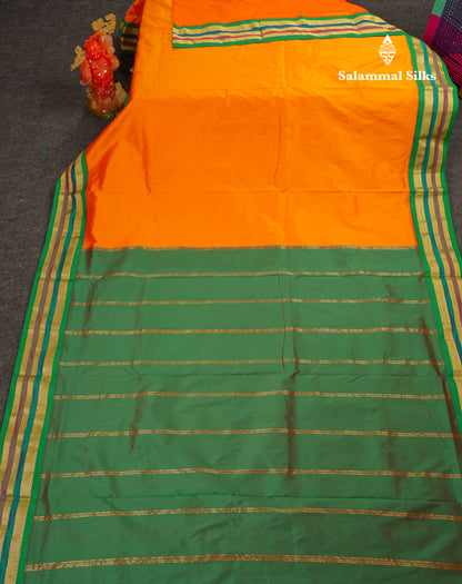 10.5 Yards Semi Silk Saree Green With Contrast Pink Traditional Border