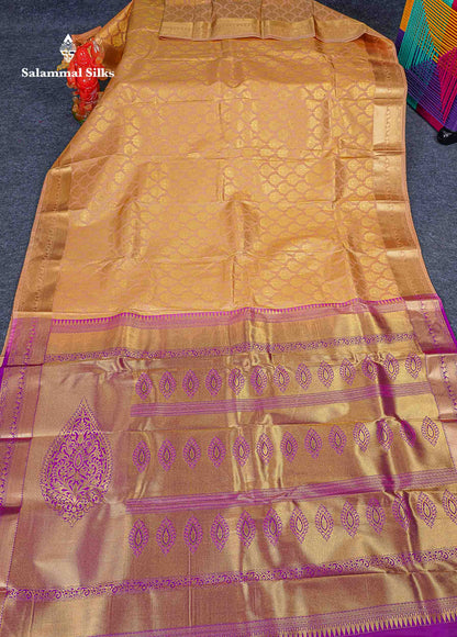 Bridal Semi Silk Saree - Sandal Colour Body With Contrast Purple Blouse