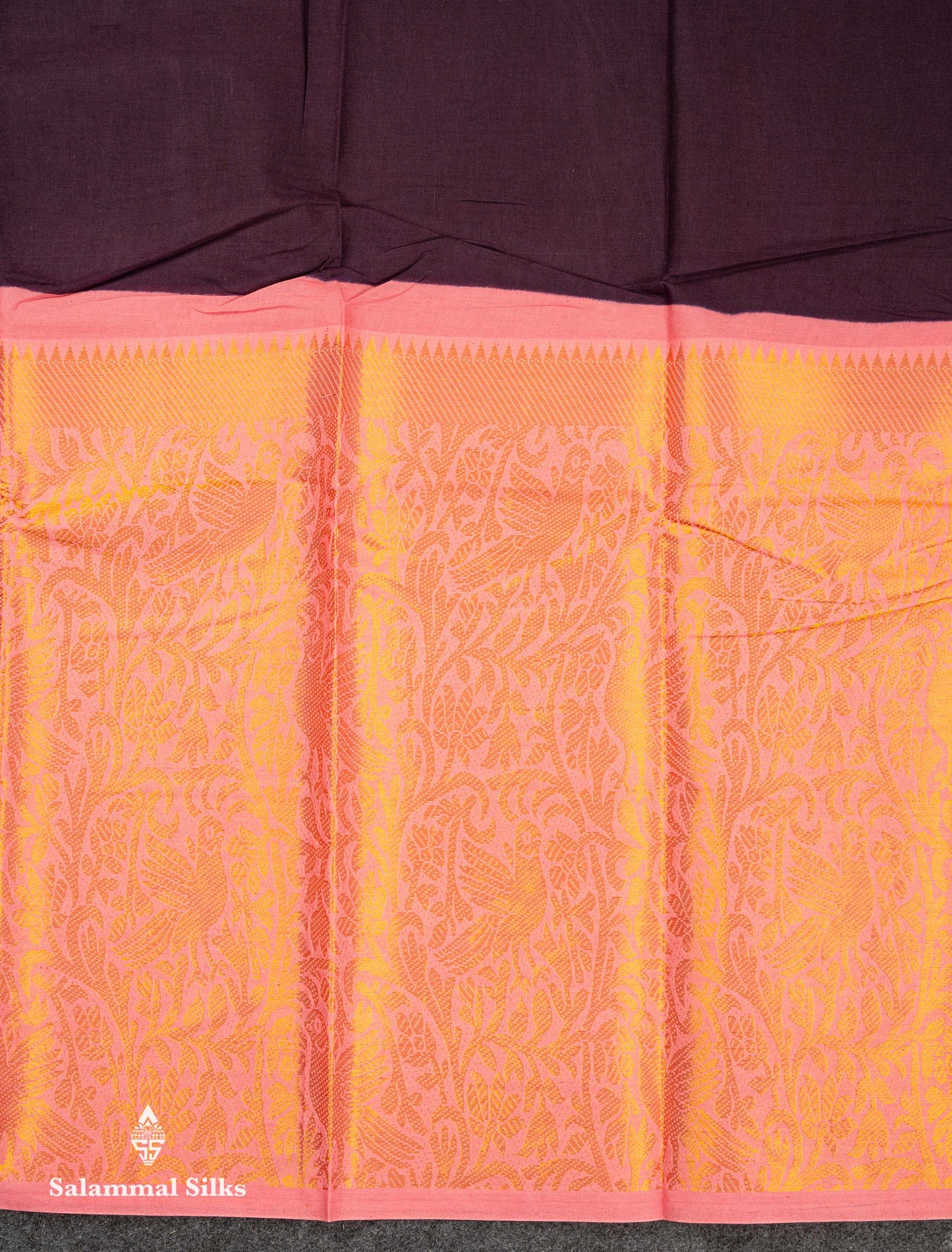 Beautiful Dark Brown Plain Sungudi Cotton Saree With Contrast Light Chocolate Long Border