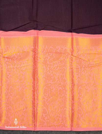 Beautiful Dark Brown Plain Sungudi Cotton Saree With Contrast Light Chocolate Long Border
