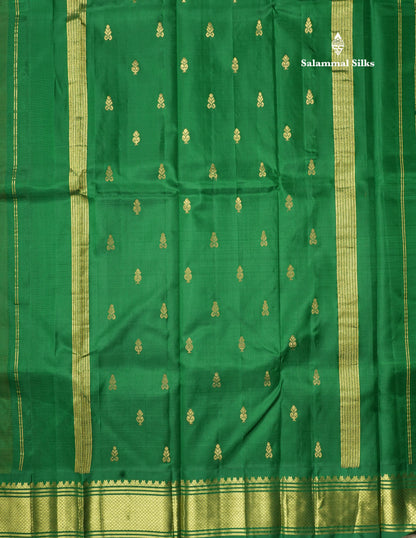 Olive Green Pure Kanjivaram Silk Saree With One Side Contrast Bottle Green Border