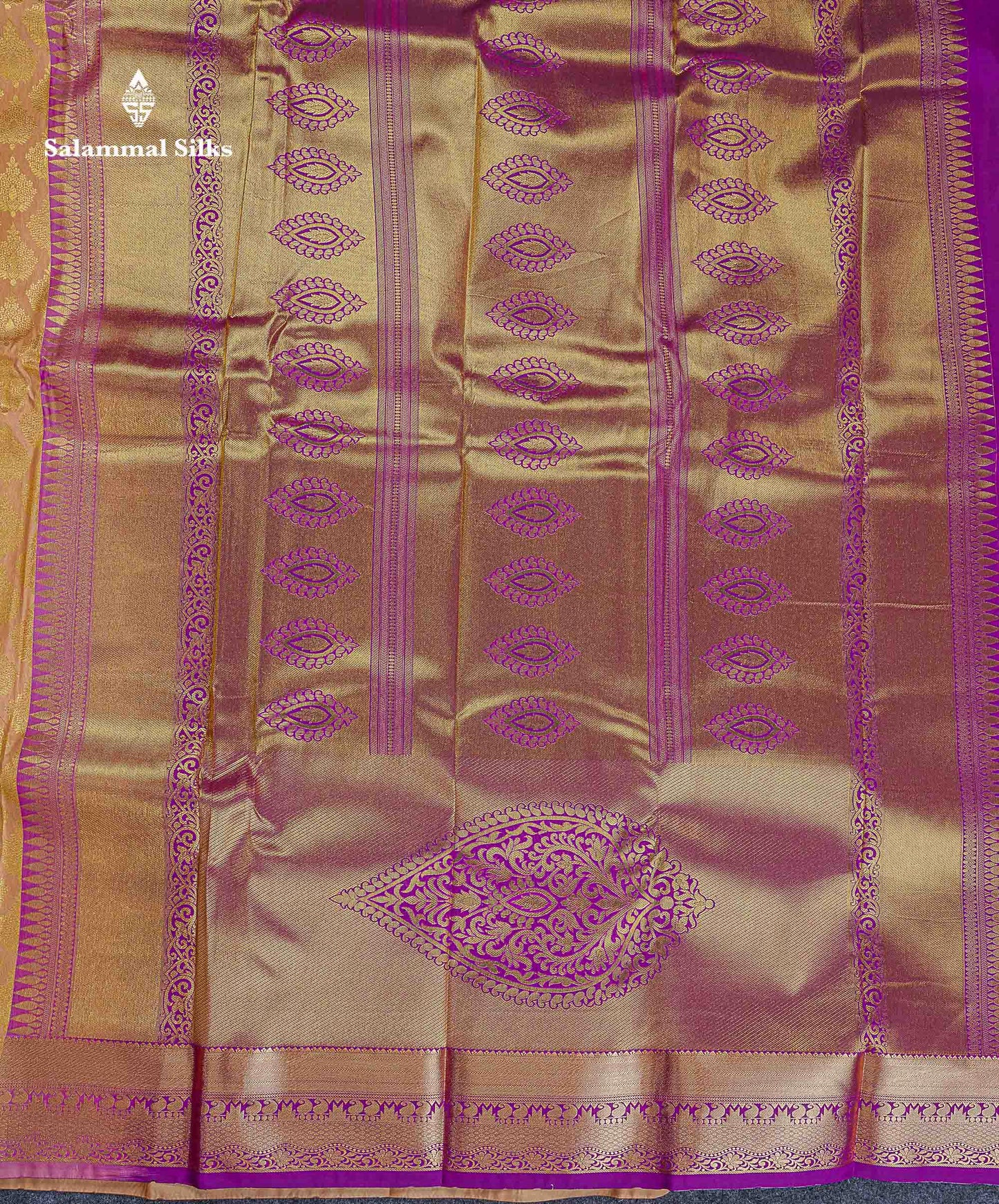 Bridal Semi Silk Saree - Sandal Colour Body With Contrast Purple Blouse