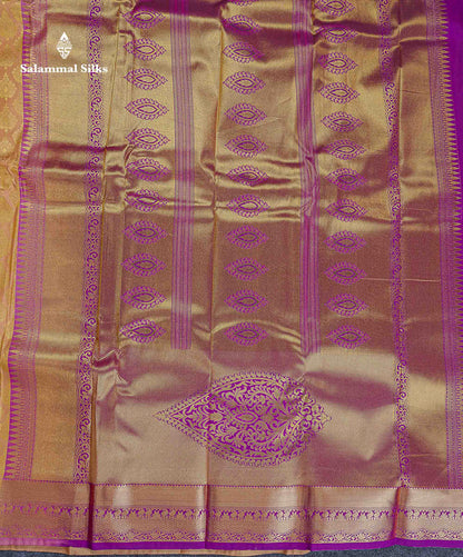 Bridal Semi Silk Saree - Sandal Colour Body With Contrast Purple Blouse