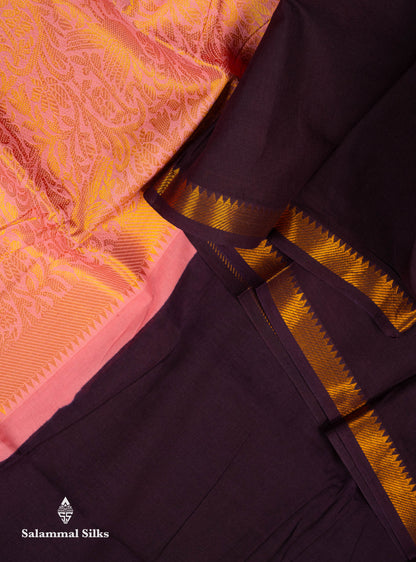 Beautiful Dark Brown Plain Sungudi Cotton Saree With Contrast Light Chocolate Long Border