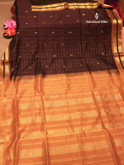 Brown Colour Pure Silk Cotton Saree With Mustard Yellow Border