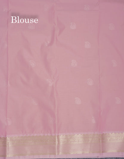 Bottle Green Semi Silk Saree With Contrast Baby Pink Small Border
