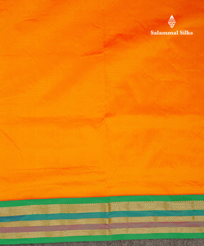 10.5 Yards Semi Silk Saree Green With Contrast Pink Traditional Border