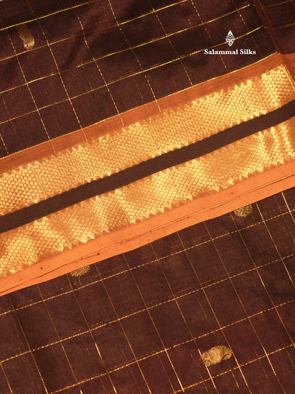 Brown Colour Pure Silk Cotton Saree With Mustard Yellow Border