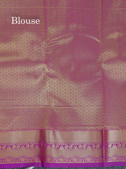 Bridal Semi Silk Saree - Sandal Colour Body With Contrast Purple Blouse