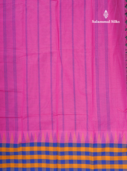 Beautiful Pink Plain Pure Cotton Saree With Traditional Paalum Pazham Checks Border