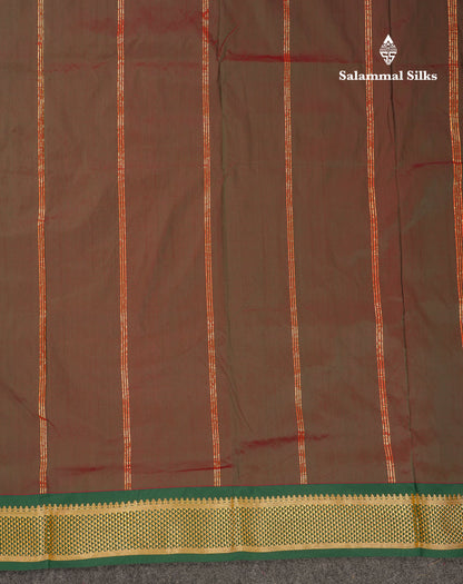 9 Yards Semi Silk Saree Peacock Green With Contrast Pink Traditional Border