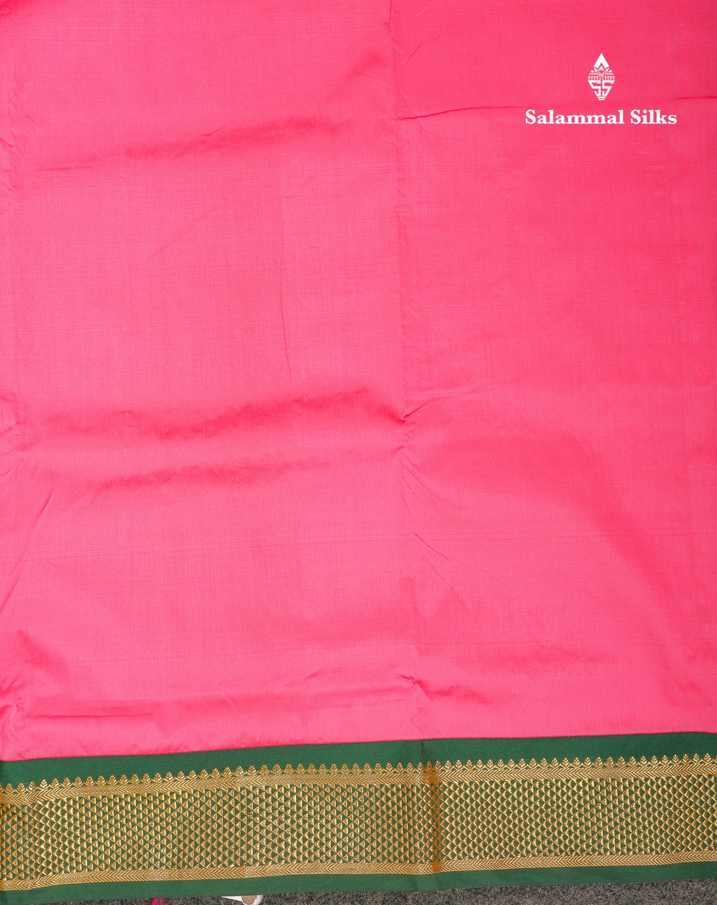 9 Yards Semi Silk Saree Peacock Green With Contrast Pink Traditional Border