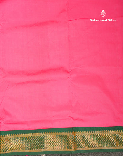 9 Yards Semi Silk Saree Peacock Green With Contrast Pink Traditional Border