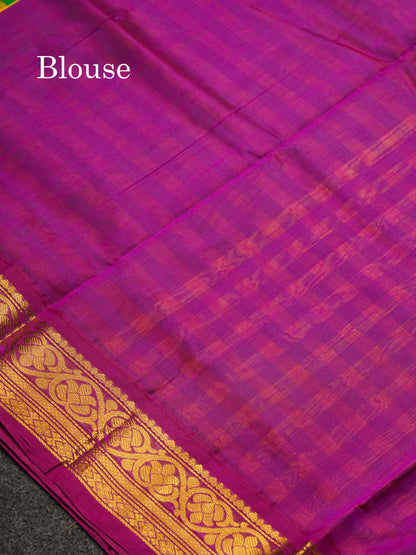Beautiful Paalum Pazham Checks Pure Silk Cotton Saree With Contrast Vadamalli Traditional Border