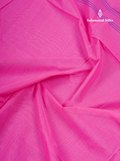 Beautiful Pink Plain Pure Cotton Saree With Traditional Paalum Pazham Checks Border