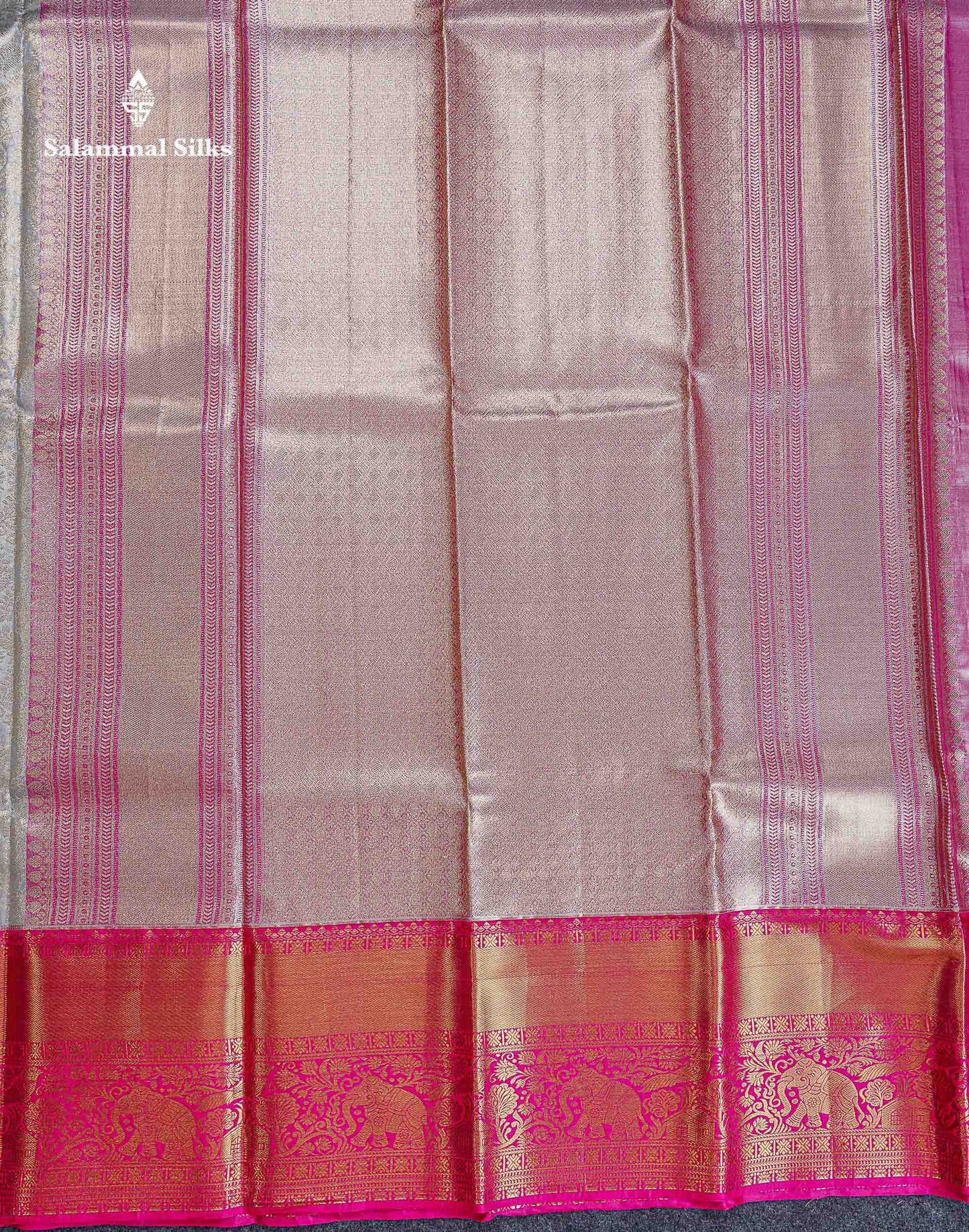 Bridal Tissue Semi Silk Saree - Light Grey Colour Body With Pink Traditional Evening Morning Border