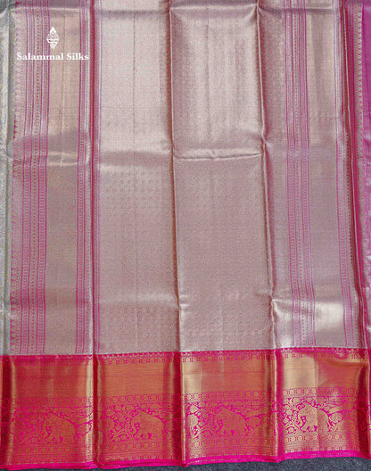 Bridal Tissue Semi Silk Saree - Light Grey Colour Body With Pink Traditional Evening Morning Border