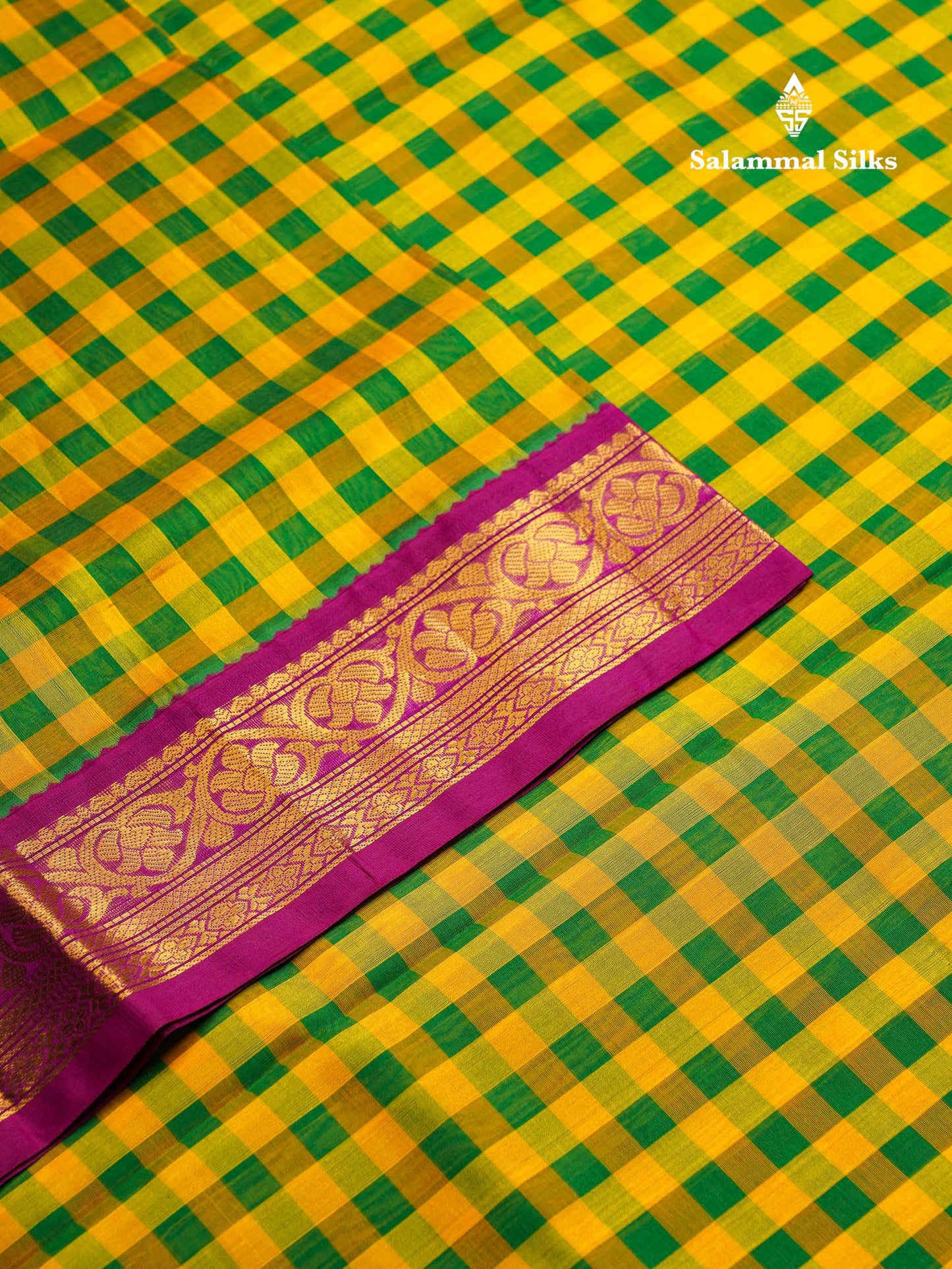 Beautiful Paalum Pazham Checks Pure Silk Cotton Saree With Contrast Vadamalli Traditional Border