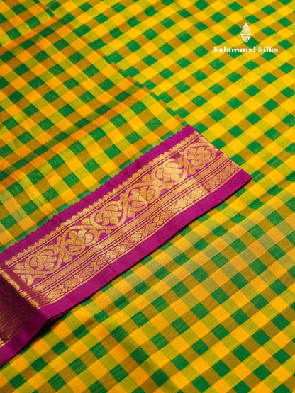 Beautiful Paalum Pazham Checks Pure Silk Cotton Saree With Contrast Vadamalli Traditional Border