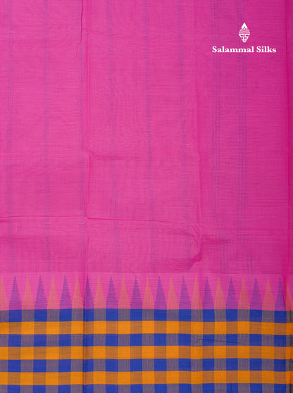Beautiful Pink Plain Pure Cotton Saree With Traditional Paalum Pazham Checks Border
