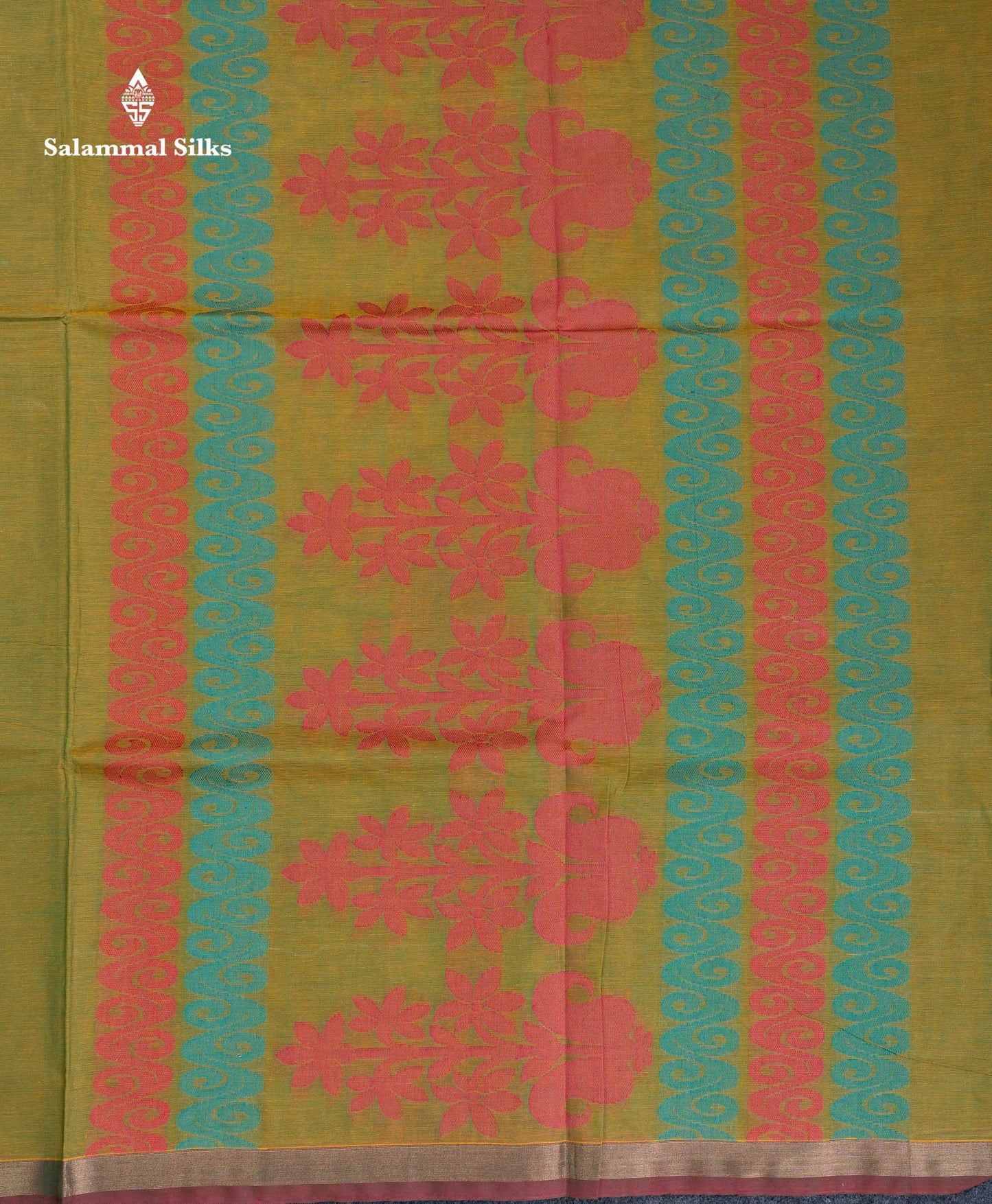 Beautiful Manthulir Green Thread Buttas Pure Cotton Saree With Blouse