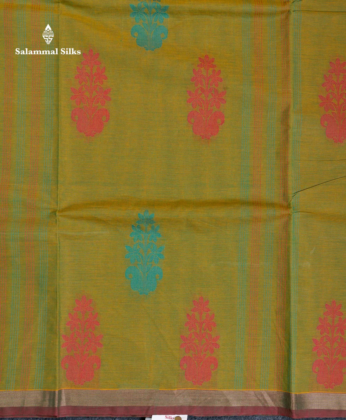 Beautiful Manthulir Green Thread Buttas Pure Cotton Saree With Blouse