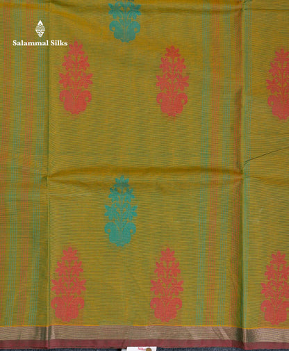 Beautiful Manthulir Green Thread Buttas Pure Cotton Saree With Blouse