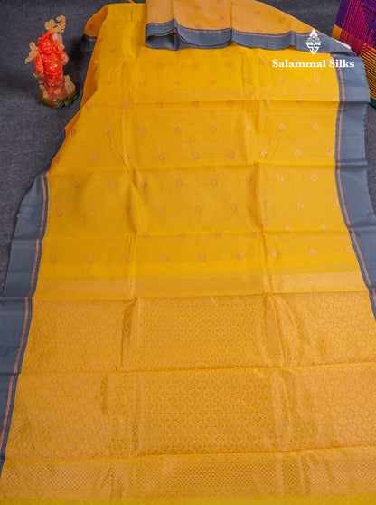Beautiful Peach Tiny Zari Checks Kota Cotton Saree With Contrast Grey Border