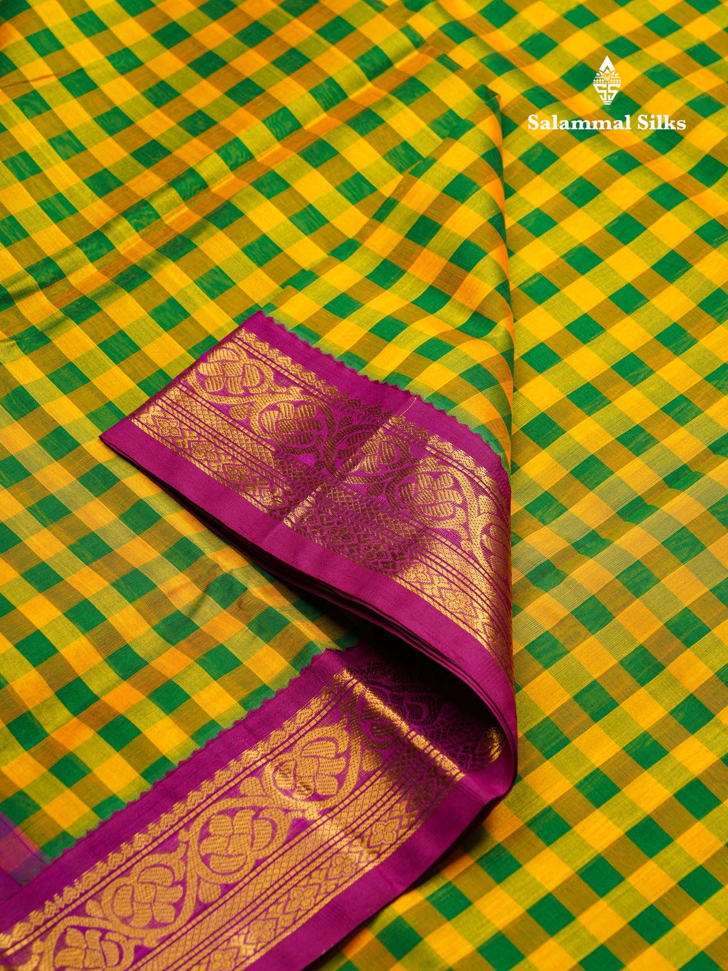 Beautiful Paalum Pazham Checks Pure Silk Cotton Saree With Contrast Vadamalli Traditional Border