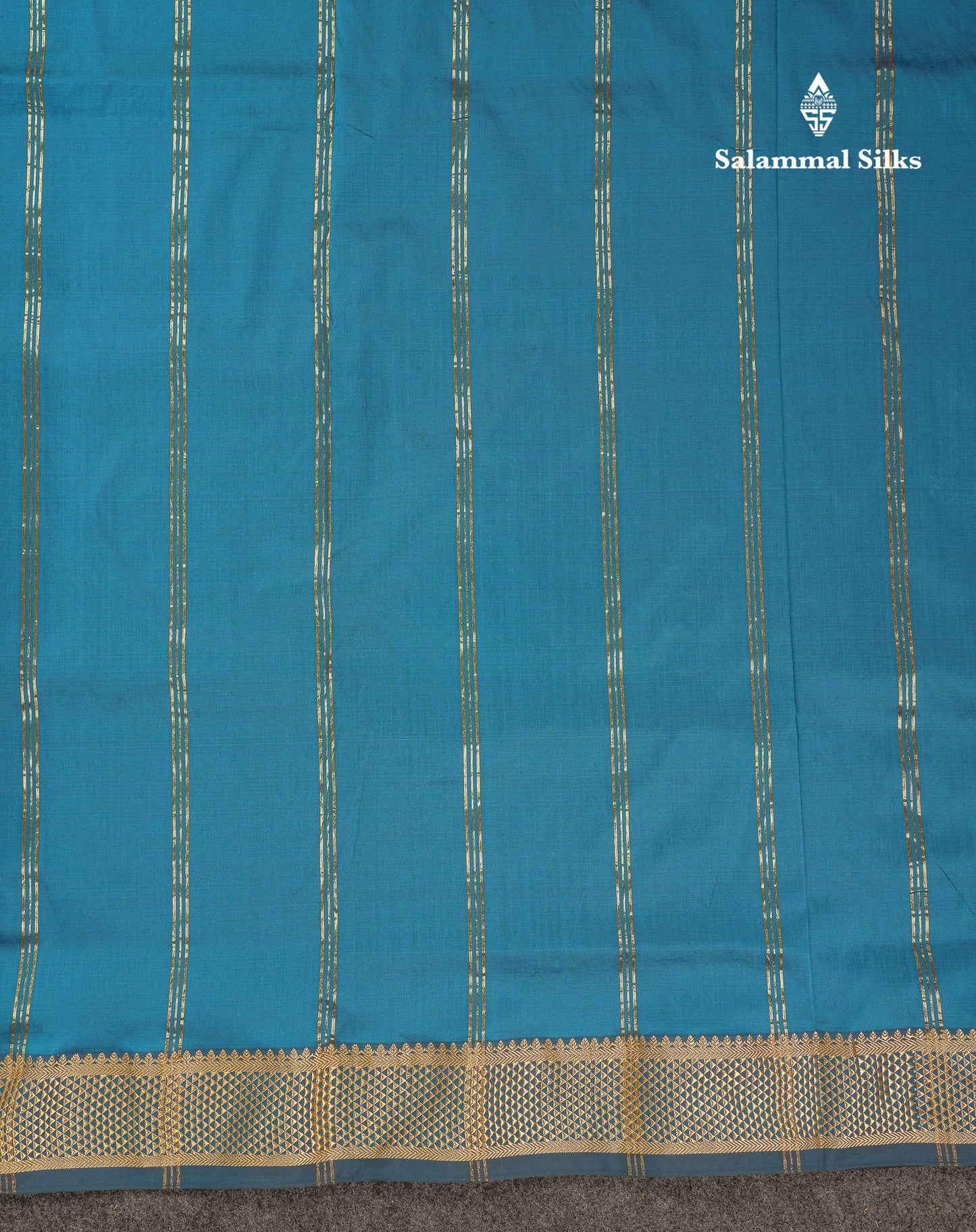 10.5 Yards Semi Silk Saree Peacock Blue Plain With Traditional Border