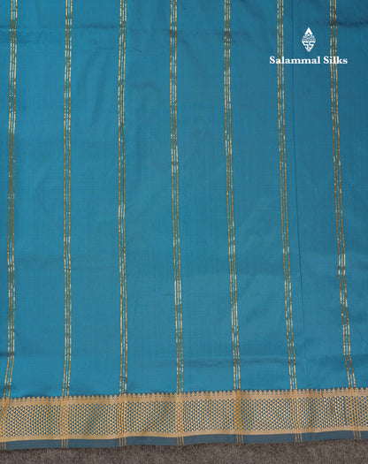 10.5 Yards Semi Silk Saree Peacock Blue Plain With Traditional Border