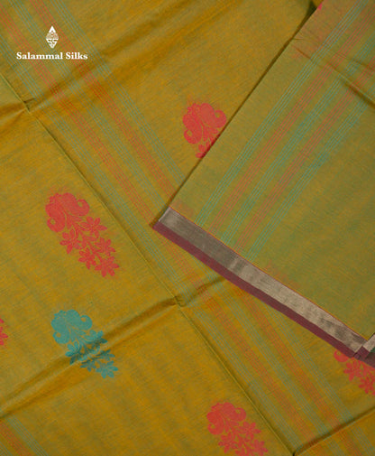 Beautiful Manthulir Green Thread Buttas Pure Cotton Saree With Blouse