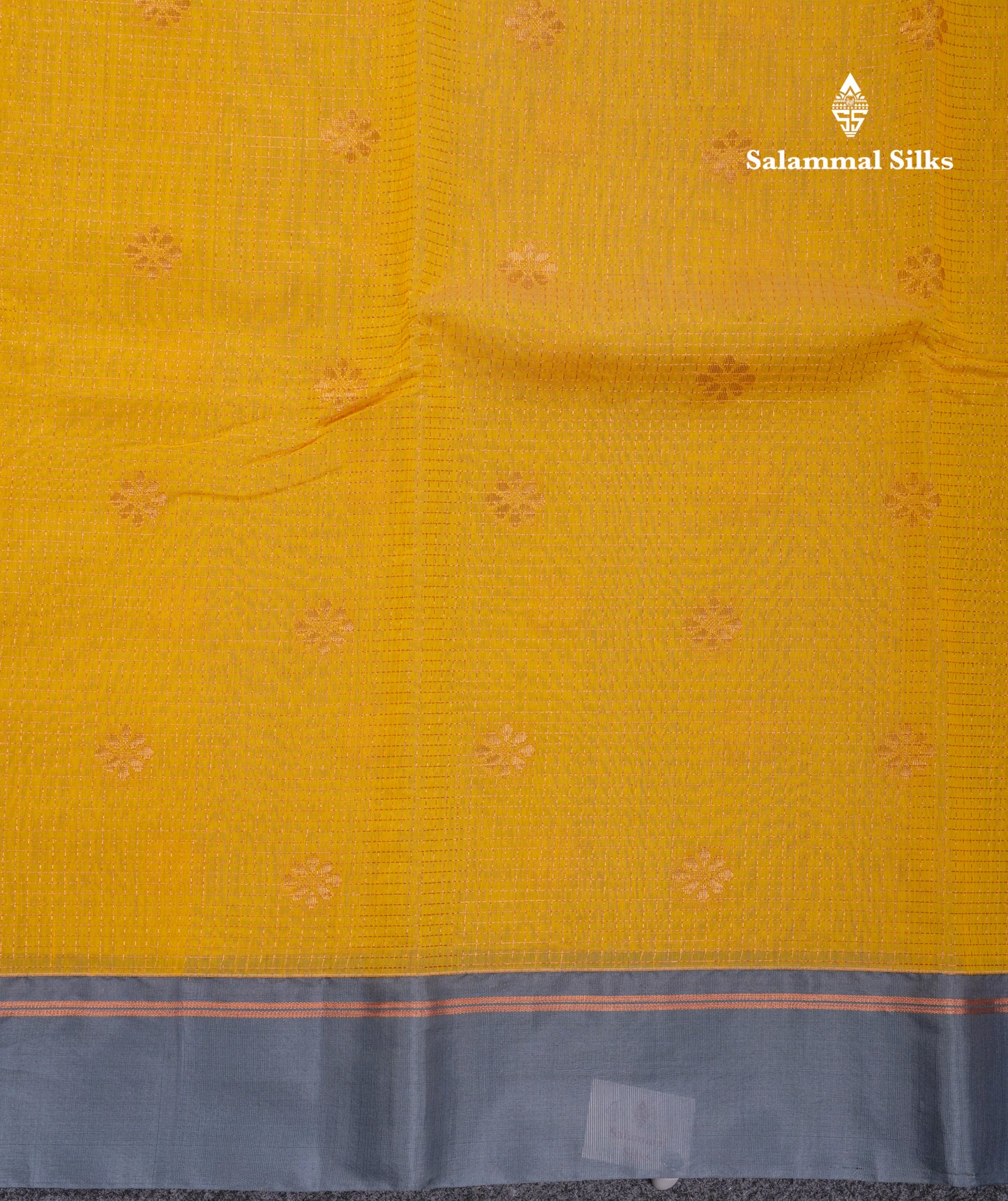 Beautiful Peach Tiny Zari Checks Kota Cotton Saree With Contrast Grey Border
