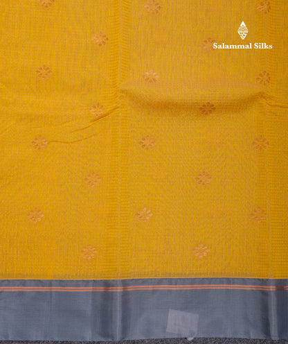 Beautiful Peach Tiny Zari Checks Kota Cotton Saree With Contrast Grey Border