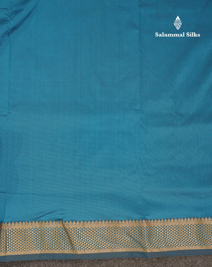 10.5 Yards Semi Silk Saree Peacock Blue Plain With Traditional Border