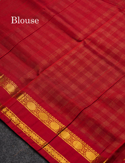 Beautiful Paalum Pazham Checks Pure Silk Cotton Saree With Contrast Maroon Traditional Border