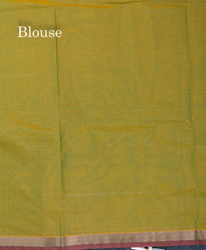 Beautiful Manthulir Green Thread Buttas Pure Cotton Saree With Blouse