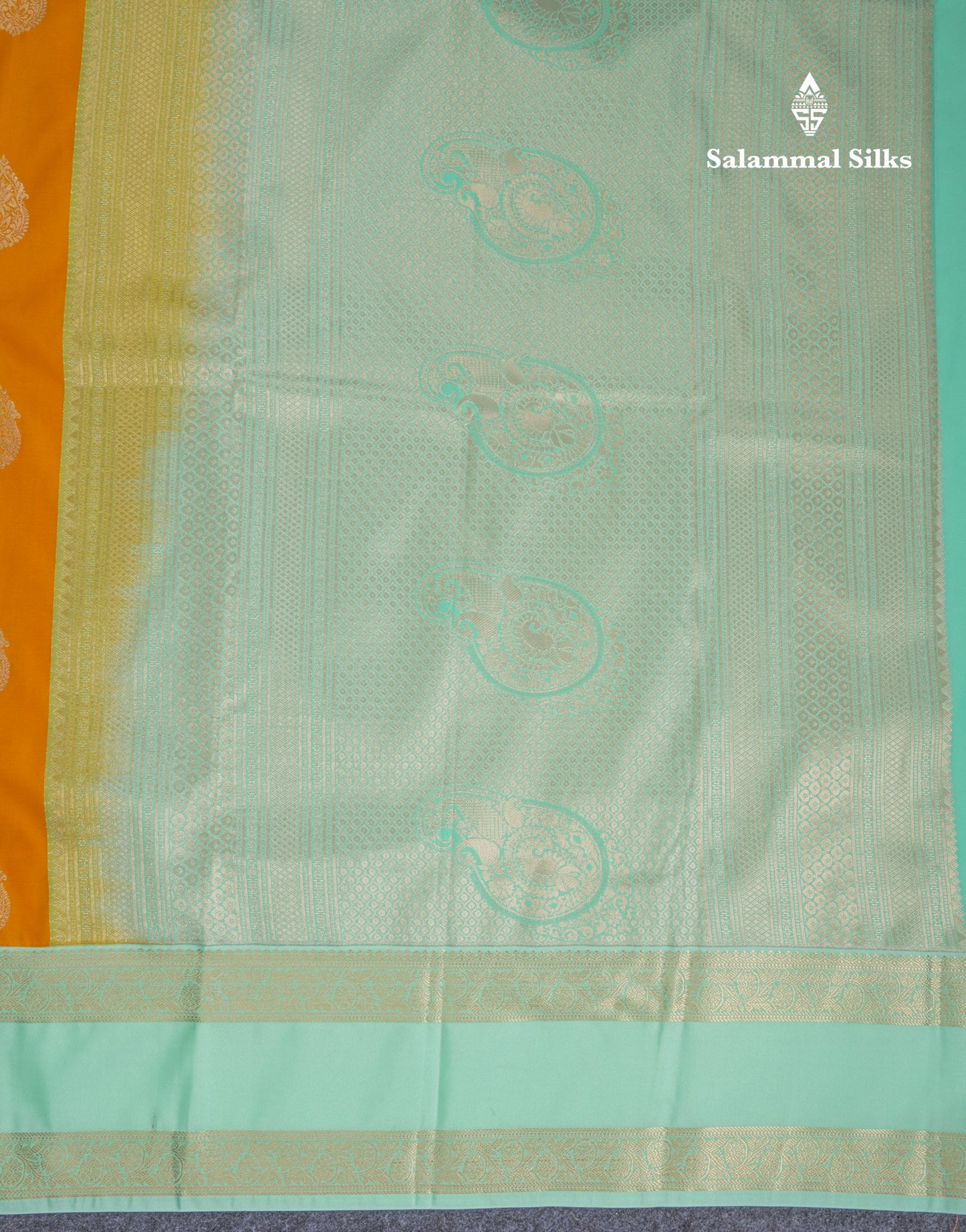 Mustard Yellow Semi Silk Saree With Contrast Elaichi Green Traditional Rettapet Border