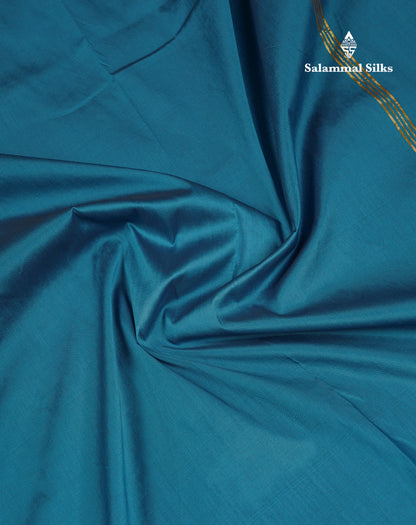 10.5 Yards Semi Silk Saree Peacock Blue Plain With Traditional Border