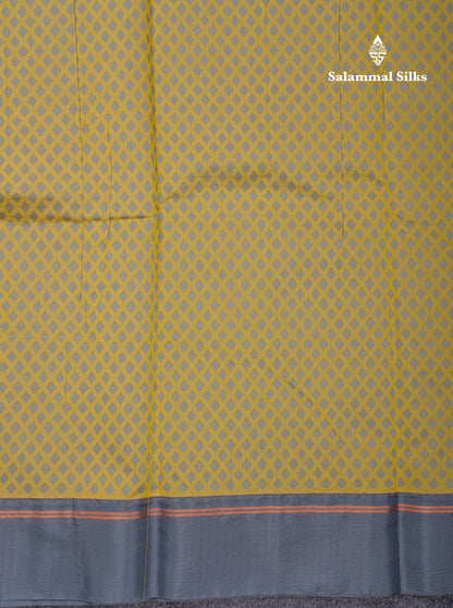 Beautiful Peach Tiny Zari Checks Kota Cotton Saree With Contrast Grey Border