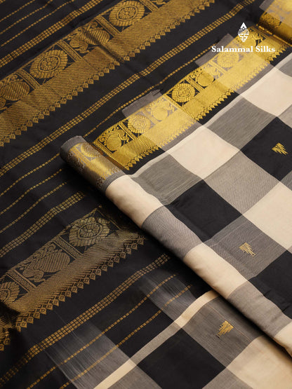 Beautiful Paalum Pazham Checks Semi Silk Cotton Saree With Contrast Black Blouse