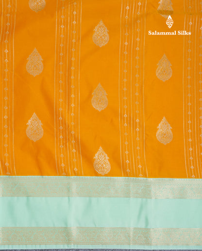 Mustard Yellow Semi Silk Saree With Contrast Elaichi Green Traditional Rettapet Border