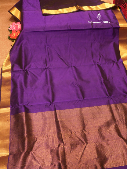 Violet Colour Pure Silk Cotton Saree With Gold Zari Border